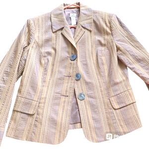 J Jill Lightweight Tan Striped Academia Prep Blazer Jacket‎ 12 NEUTRALS